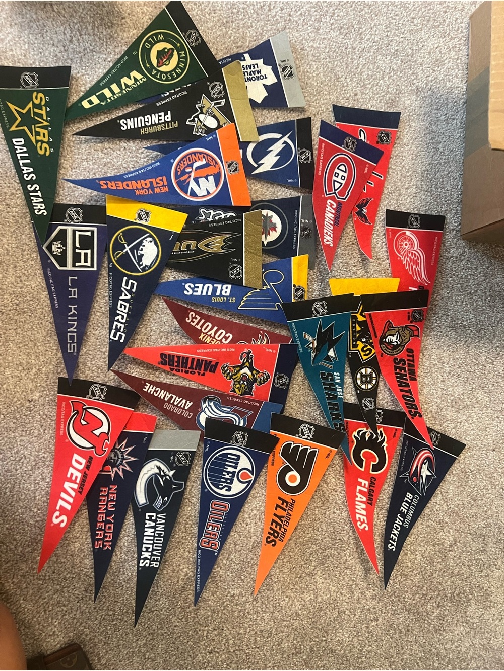 NHL Vintage Team Pennant Lot - Red, Blue, Black, Orange, Yellow, Green